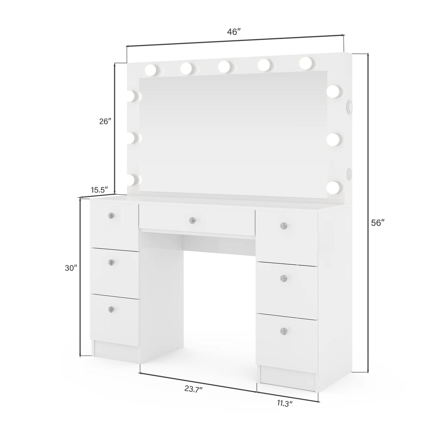 Tammy White Vanity Desk with Mirror, Lights, Bluetooth Speakers & Storage