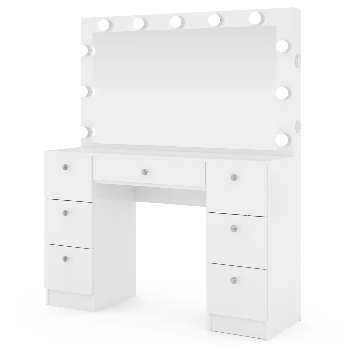 Tammy White Vanity Desk with Mirror, Lights, Bluetooth Speakers & Storage