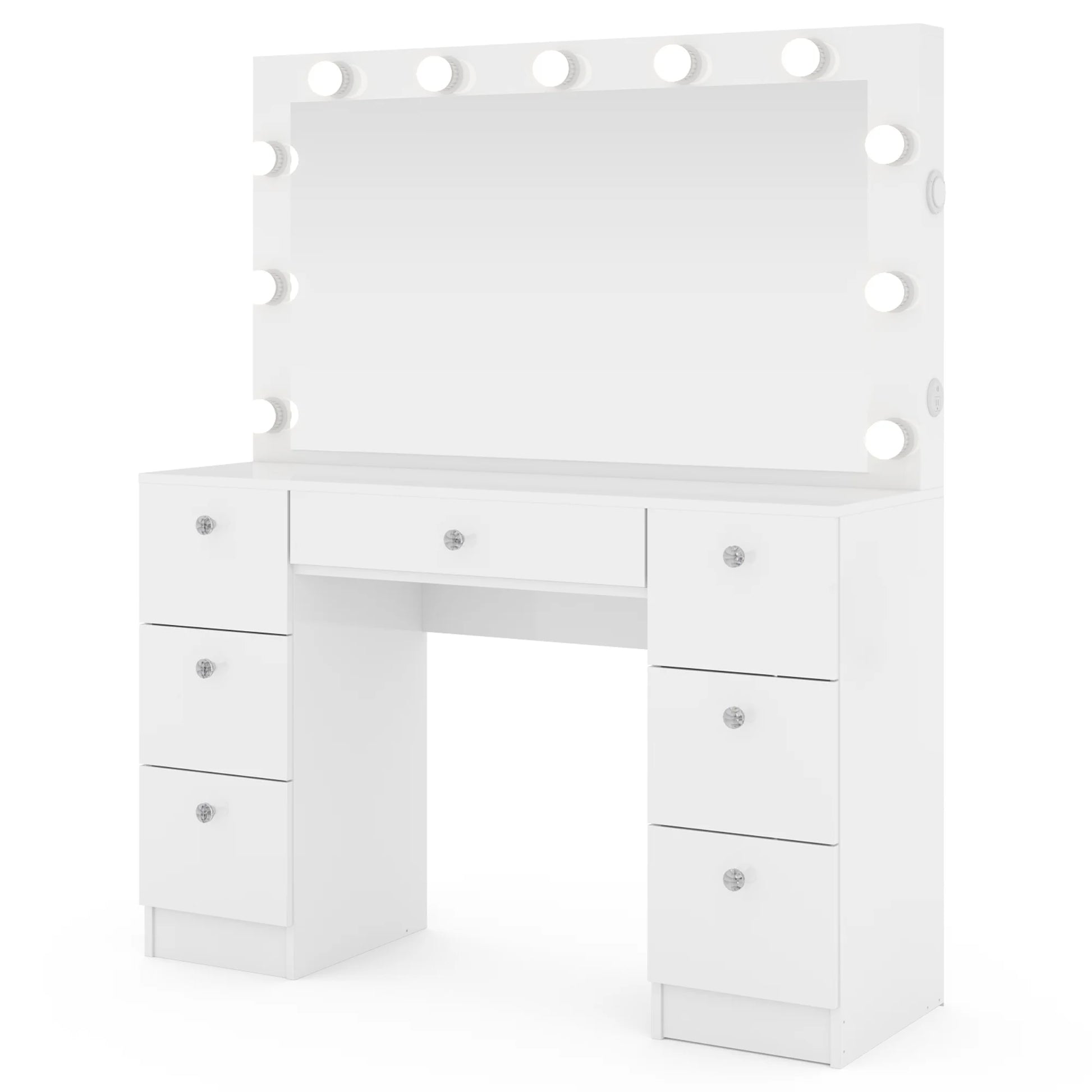 Tammy White Vanity Desk with Mirror, Lights, Bluetooth Speakers & Storage