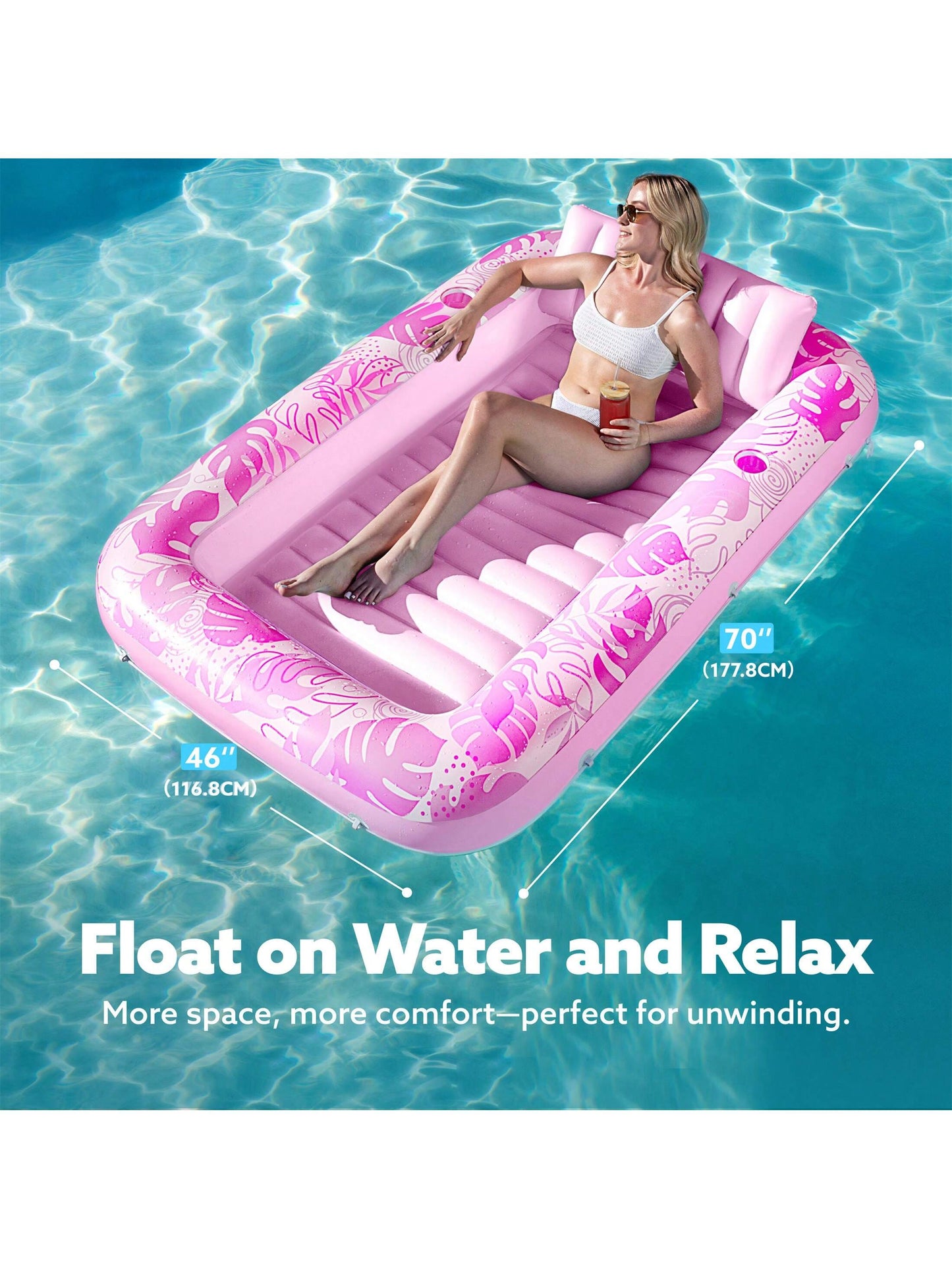 70" X 46" Swimming Pool Floating Tanning Pool Hammock Lounger, Water Inflatable Float Bed Inflatable Tanning Pool Lounger Float Large Suntan Tub Pool Floats Sun Tan Tub Ice Bath Tub Tanning Bed Blow up Pool Raft Lounge Floatie