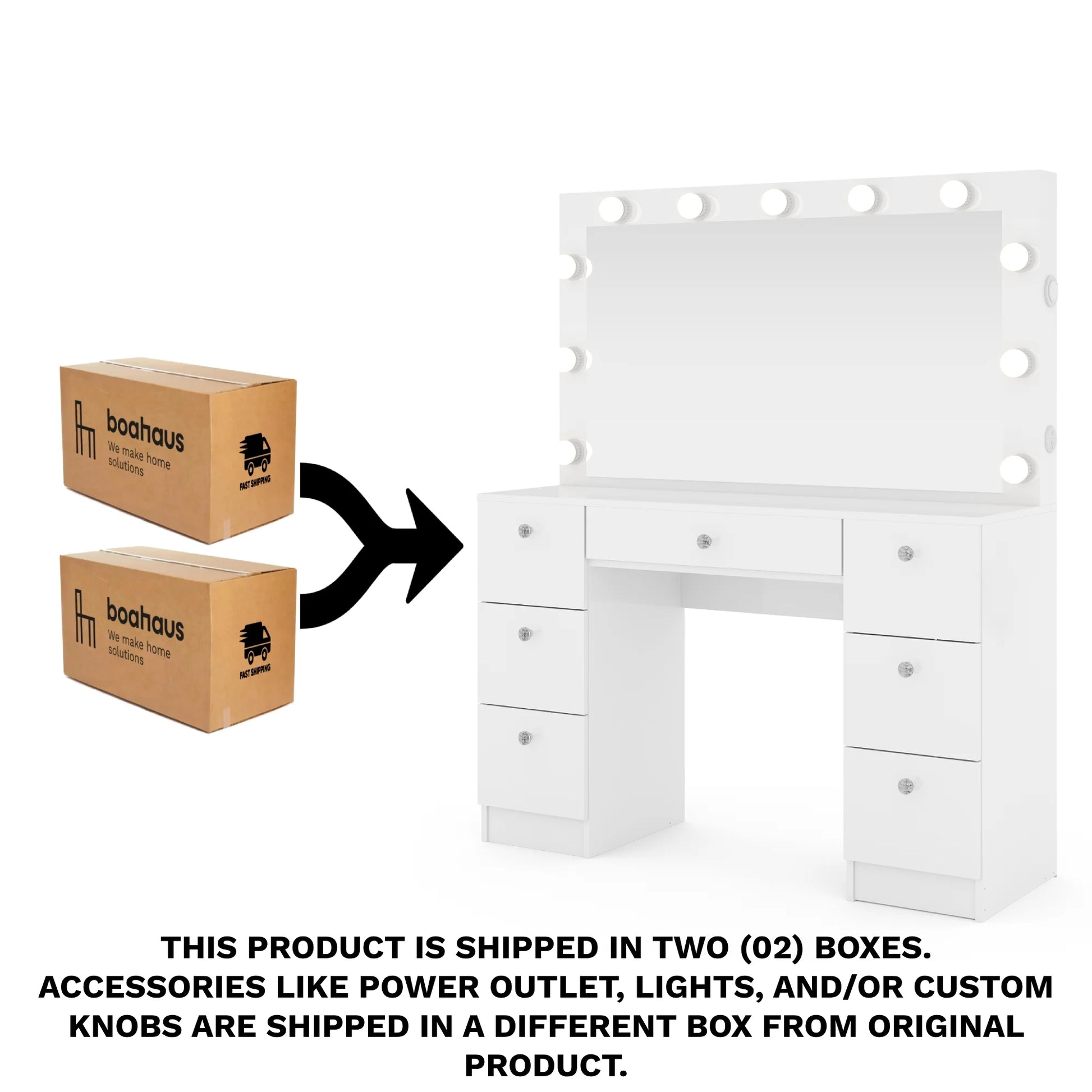 Tammy White Vanity Desk with Mirror, Lights, Bluetooth Speakers & Storage